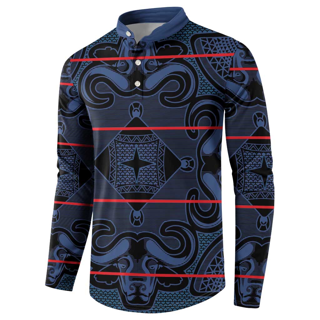 Lesotho Seanamarena - Motlatsi Button Sweatshirt Basotho Traditional Blanket Style - Blue - Wonder Print Shop