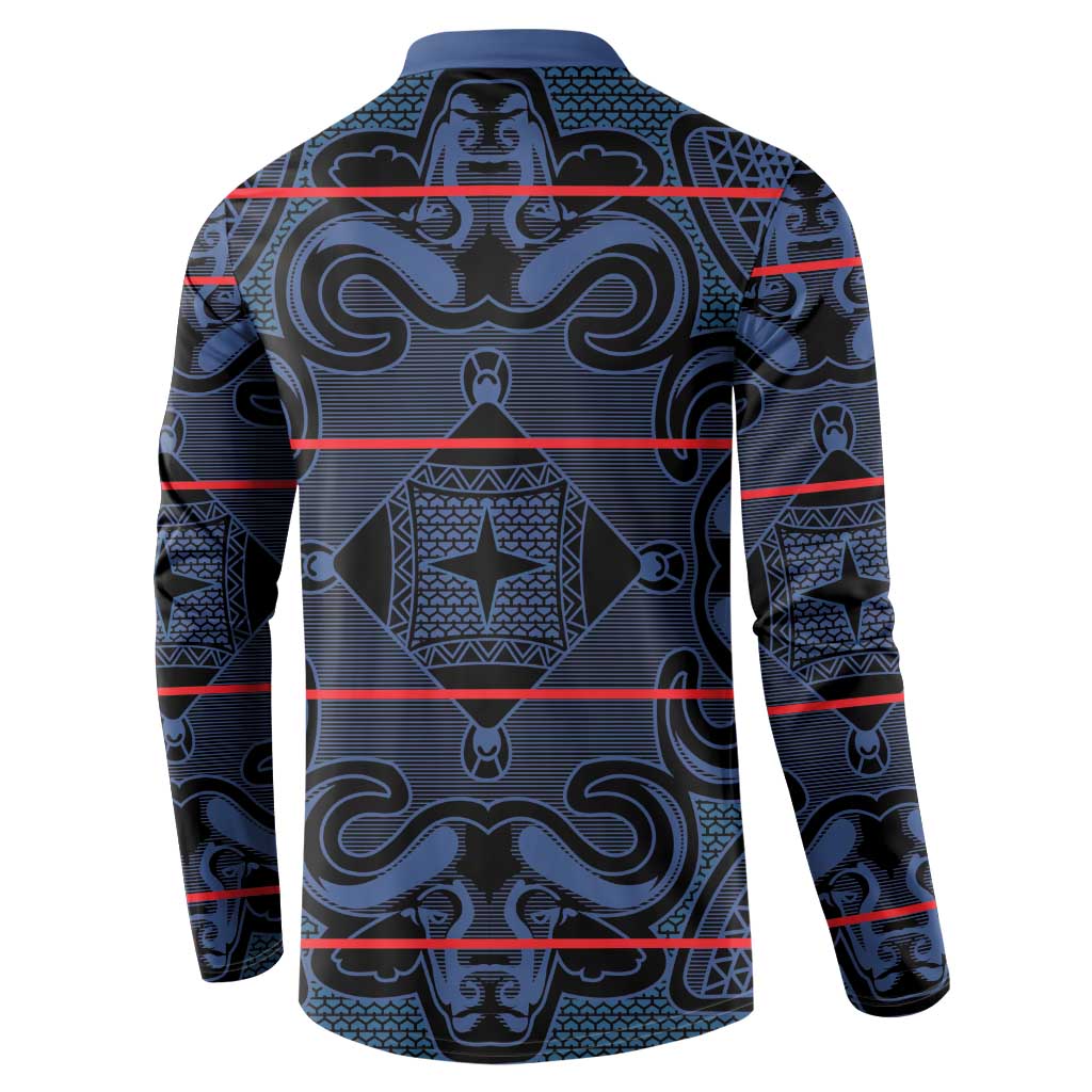 Lesotho Seanamarena - Motlatsi Button Sweatshirt Basotho Traditional Blanket Style - Blue - Wonder Print Shop