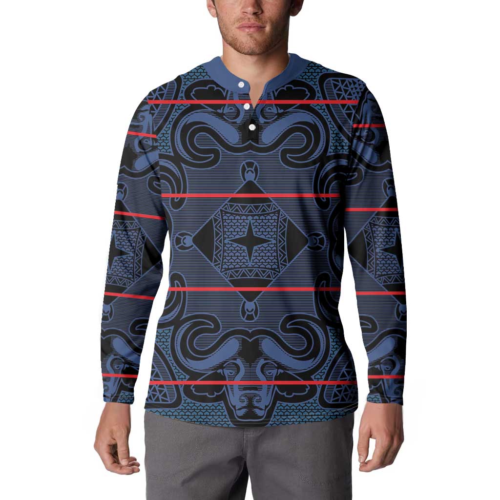 Lesotho Seanamarena - Motlatsi Button Sweatshirt Basotho Traditional Blanket Style - Blue - Wonder Print Shop
