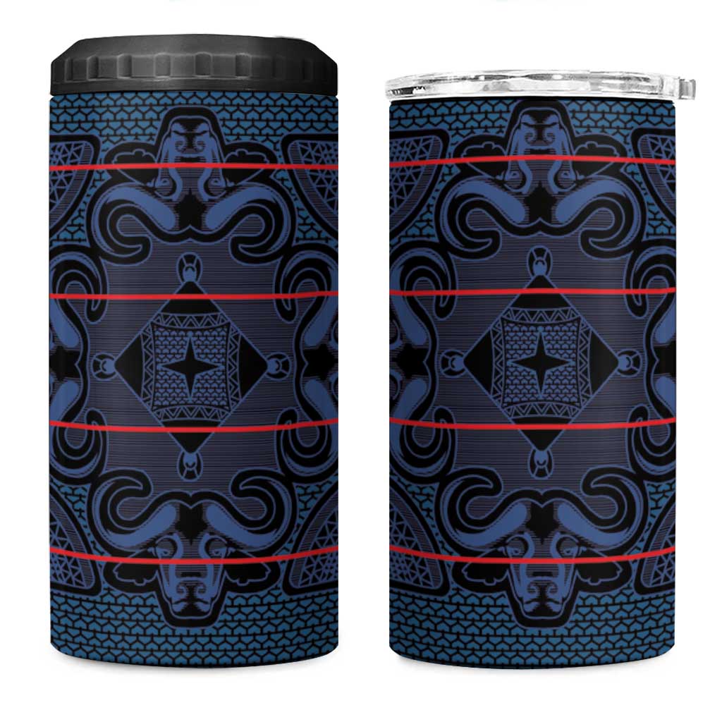 Lesotho Seanamarena - Motlatsi 4 in 1 Can Cooler Tumbler Basotho Traditional Blanket Style - Blue - Wonder Print Shop