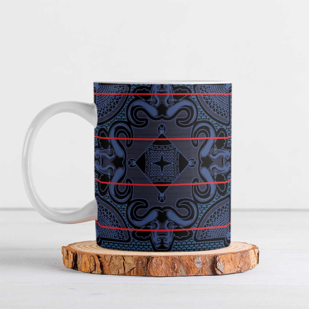 Lesotho Seanamarena - Motlatsi Ceramic Mug Basotho Traditional Blanket Style - Blue - Wonder Print Shop