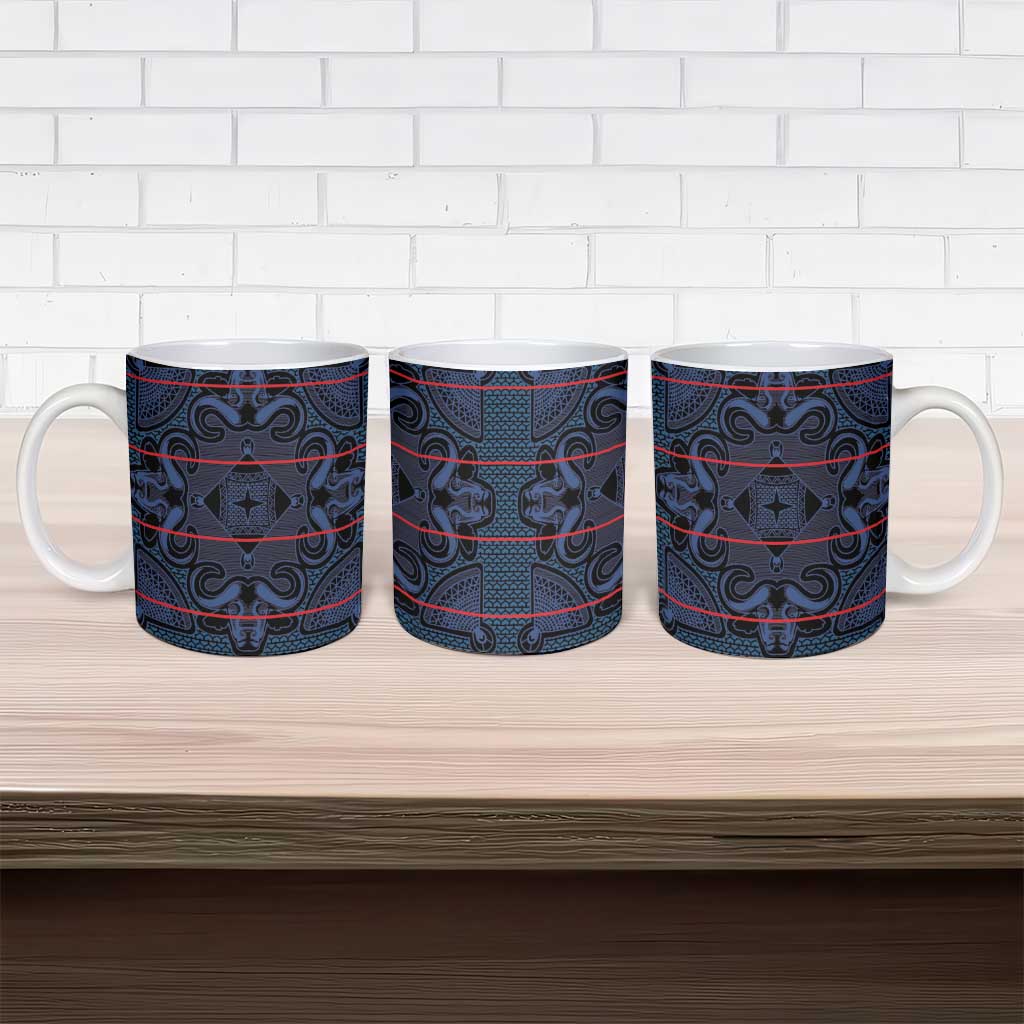 Lesotho Seanamarena - Motlatsi Ceramic Mug Basotho Traditional Blanket Style - Blue - Wonder Print Shop