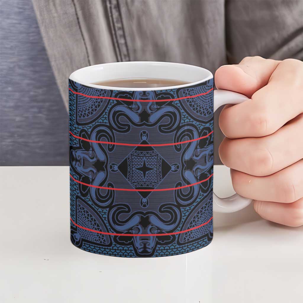 Lesotho Seanamarena - Motlatsi Ceramic Mug Basotho Traditional Blanket Style - Blue - Wonder Print Shop