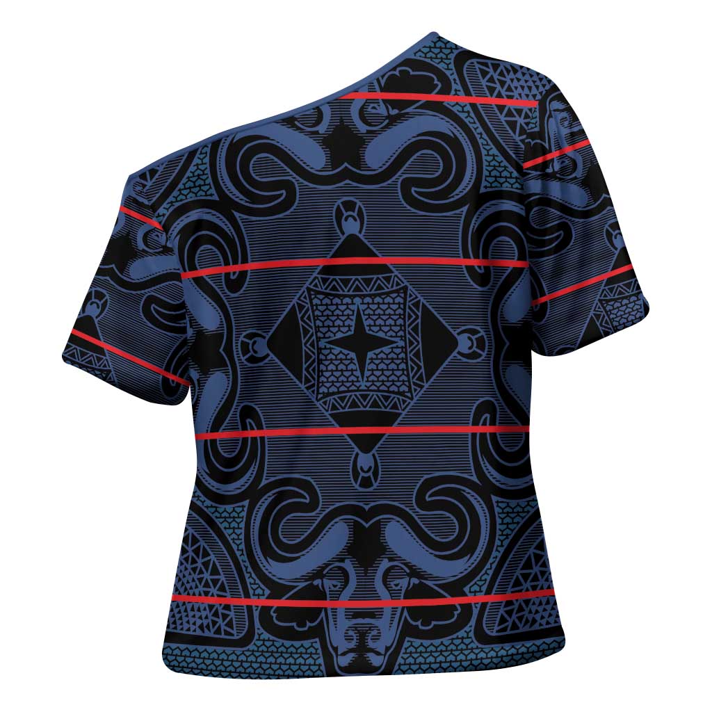 Lesotho Seanamarena - Motlatsi Cross Shoulder Shirt Basotho Traditional Blanket Style - Blue - Wonder Print Shop