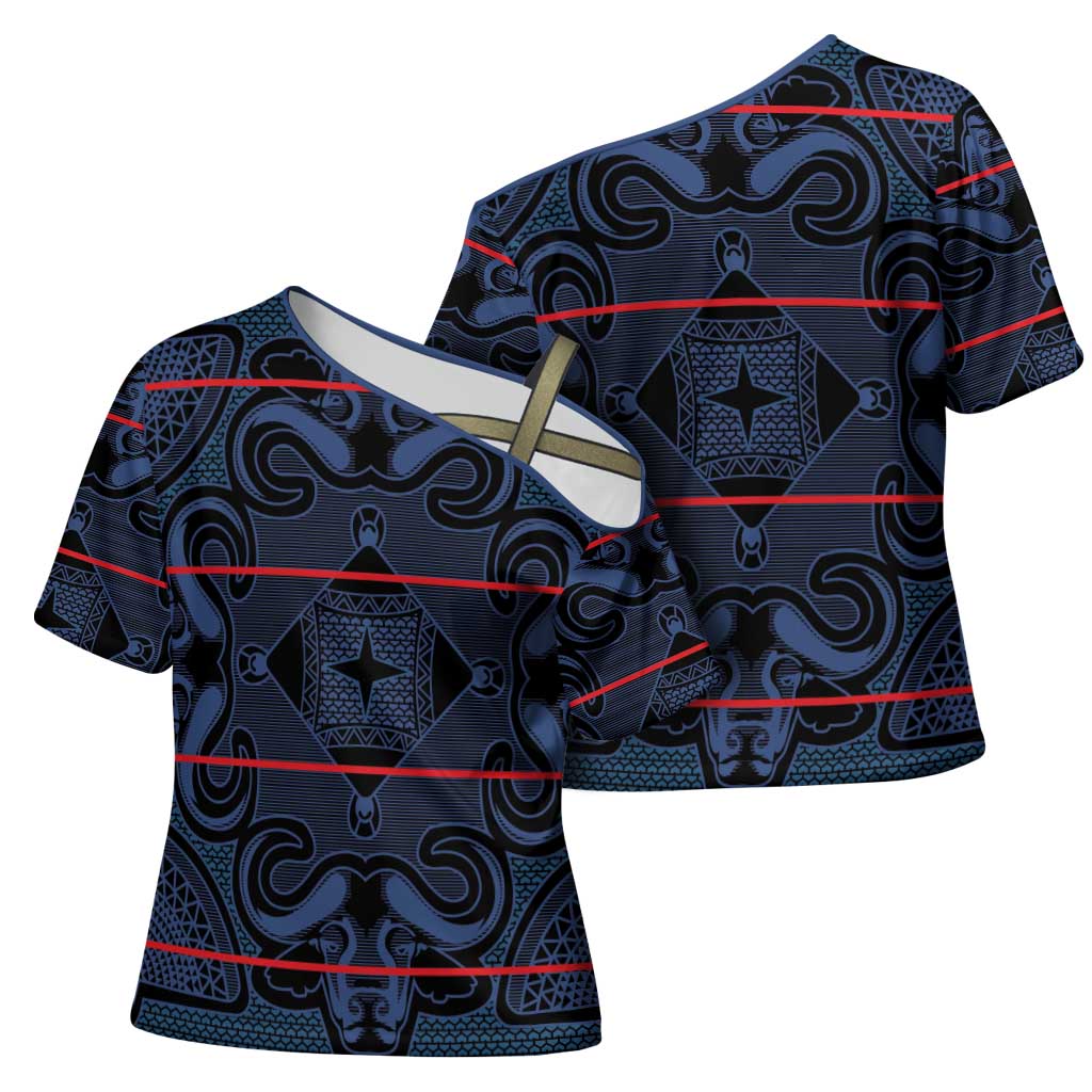 Lesotho Seanamarena - Motlatsi Cross Shoulder Shirt Basotho Traditional Blanket Style - Blue - Wonder Print Shop
