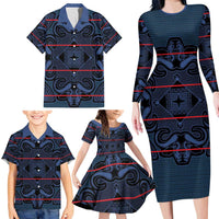 Lesotho Seanamarena - Motlatsi Family Matching Long Sleeve Bodycon Dress and Hawaiian Shirt Basotho Traditional Blanket Style - Blue - Wonder Print Shop