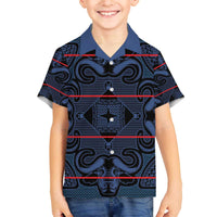 Lesotho Seanamarena - Motlatsi Family Matching Off The Shoulder Long Sleeve Dress and Hawaiian Shirt Basotho Traditional Blanket Style - Blue - Wonder Print Shop