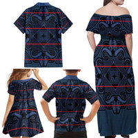 Lesotho Seanamarena - Motlatsi Family Matching Off Shoulder Maxi Dress and Hawaiian Shirt Basotho Traditional Blanket Style - Blue - Wonder Print Shop