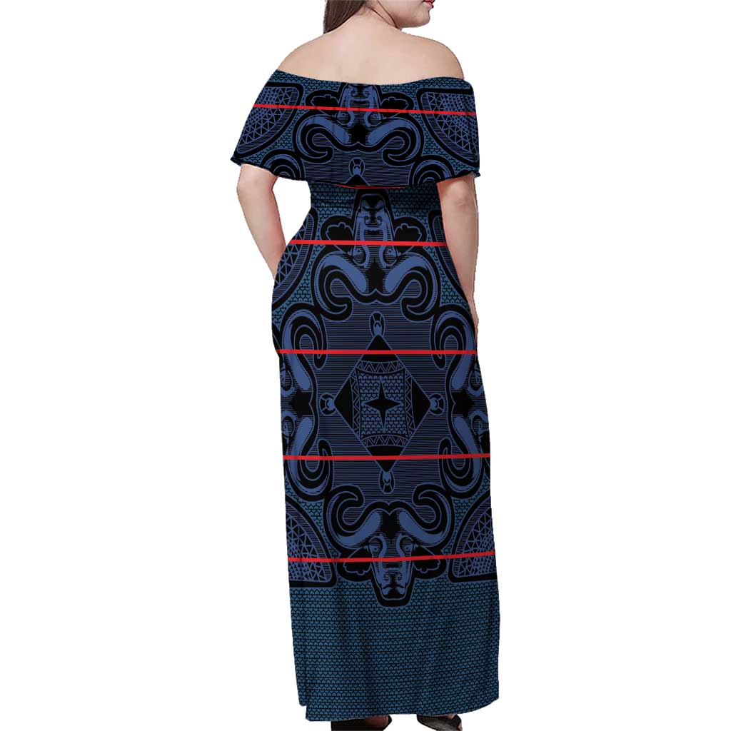 Lesotho Seanamarena - Motlatsi Family Matching Off Shoulder Maxi Dress and Hawaiian Shirt Basotho Traditional Blanket Style - Blue - Wonder Print Shop