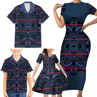 Lesotho Seanamarena - Motlatsi Family Matching Short Sleeve Bodycon Dress and Hawaiian Shirt Basotho Traditional Blanket Style - Blue - Wonder Print Shop