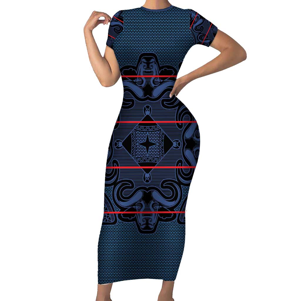 Lesotho Seanamarena - Motlatsi Family Matching Short Sleeve Bodycon Dress and Hawaiian Shirt Basotho Traditional Blanket Style - Blue - Wonder Print Shop