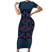 Lesotho Seanamarena - Motlatsi Family Matching Short Sleeve Bodycon Dress and Hawaiian Shirt Basotho Traditional Blanket Style - Blue - Wonder Print Shop