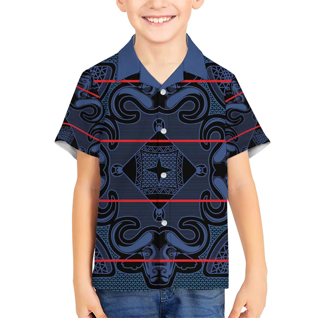 Lesotho Seanamarena - Motlatsi Family Matching Short Sleeve Bodycon Dress and Hawaiian Shirt Basotho Traditional Blanket Style - Blue - Wonder Print Shop