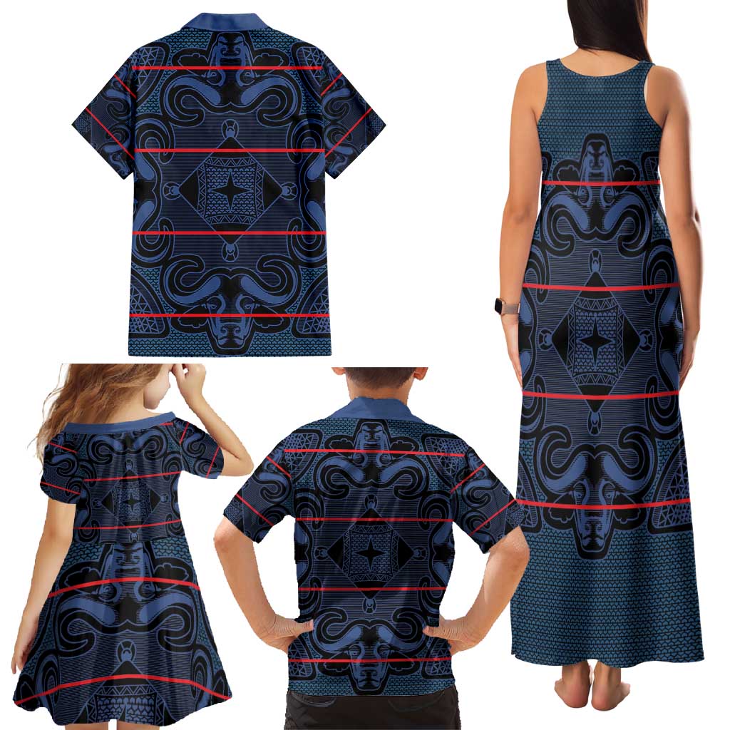 Lesotho Seanamarena - Motlatsi Family Matching Tank Maxi Dress and Hawaiian Shirt Basotho Traditional Blanket Style - Blue - Wonder Print Shop