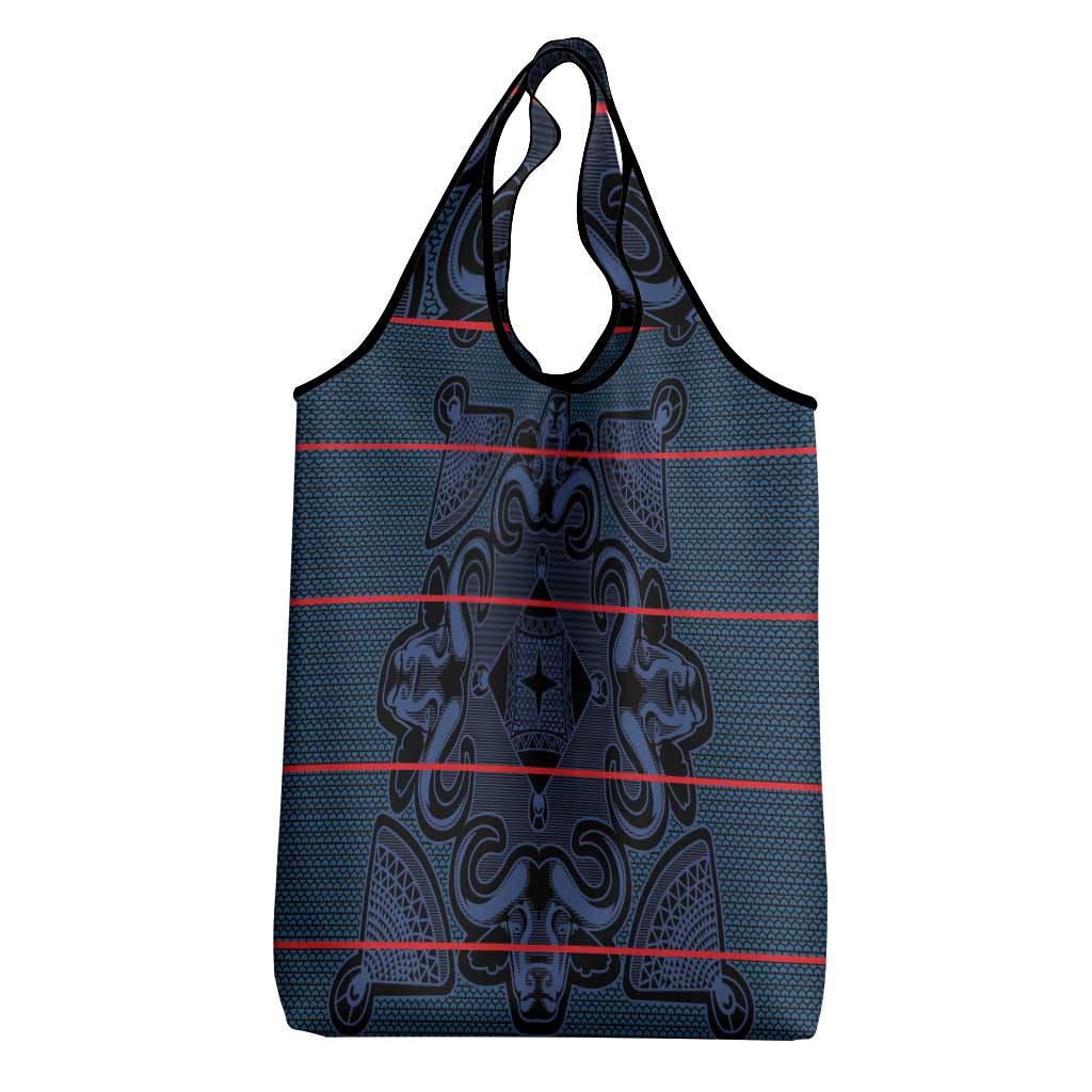 Lesotho Seanamarena - Motlatsi Grocery Bag Basotho Traditional Blanket Style - Blue - Wonder Print Shop
