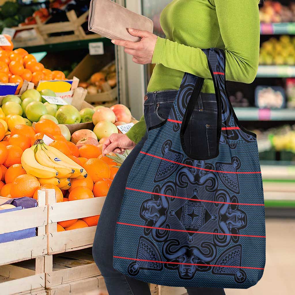 Lesotho Seanamarena - Motlatsi Grocery Bag Basotho Traditional Blanket Style - Blue - Wonder Print Shop