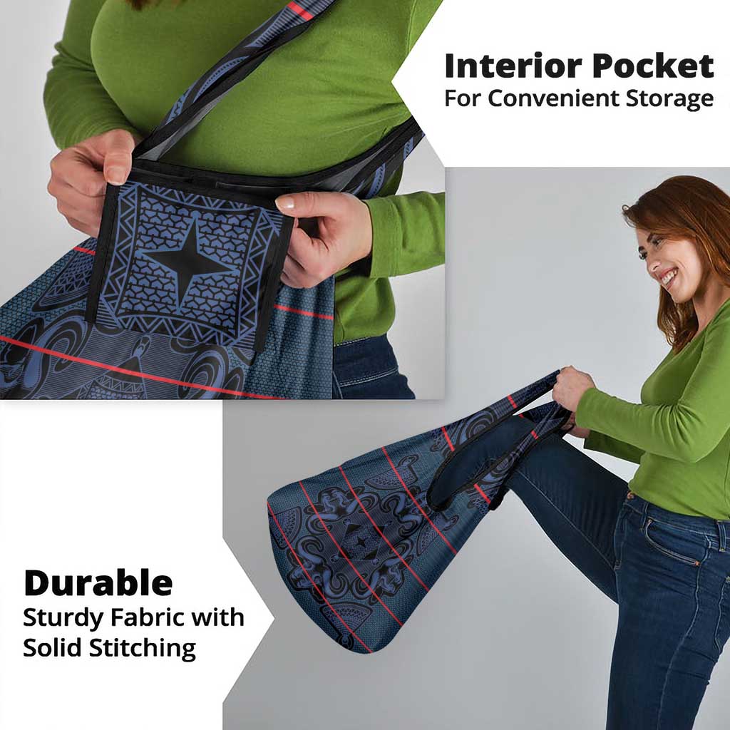 Lesotho Seanamarena - Motlatsi Grocery Bag Basotho Traditional Blanket Style - Blue - Wonder Print Shop