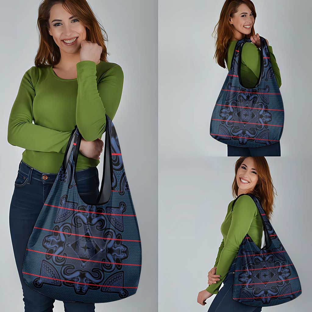 Lesotho Seanamarena - Motlatsi Grocery Bag Basotho Traditional Blanket Style - Blue - Wonder Print Shop