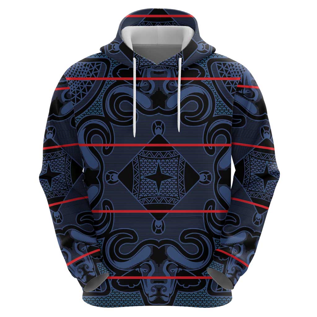 Lesotho Seanamarena - Motlatsi Hoodie Basotho Traditional Blanket Style - Blue - Wonder Print Shop