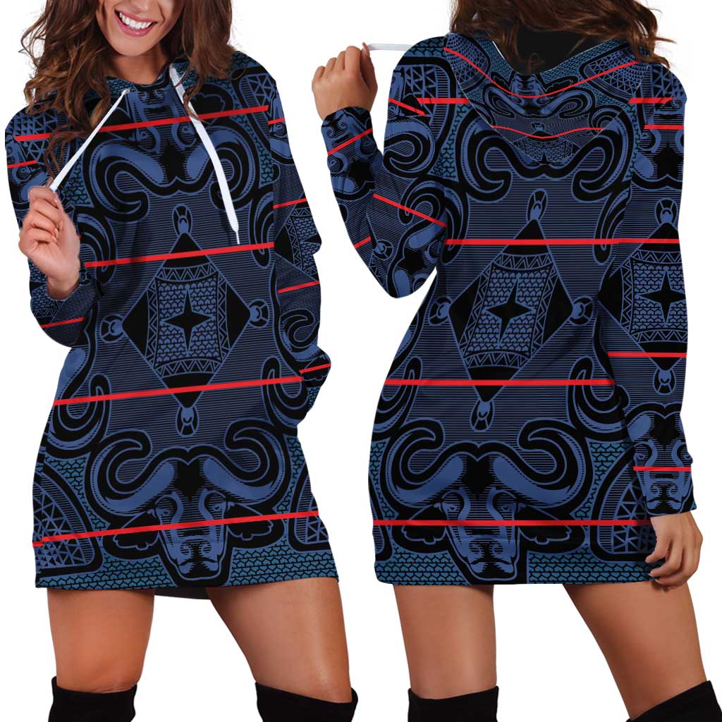 Lesotho Seanamarena - Motlatsi Hoodie Dress Basotho Traditional Blanket Style - Blue - Wonder Print Shop