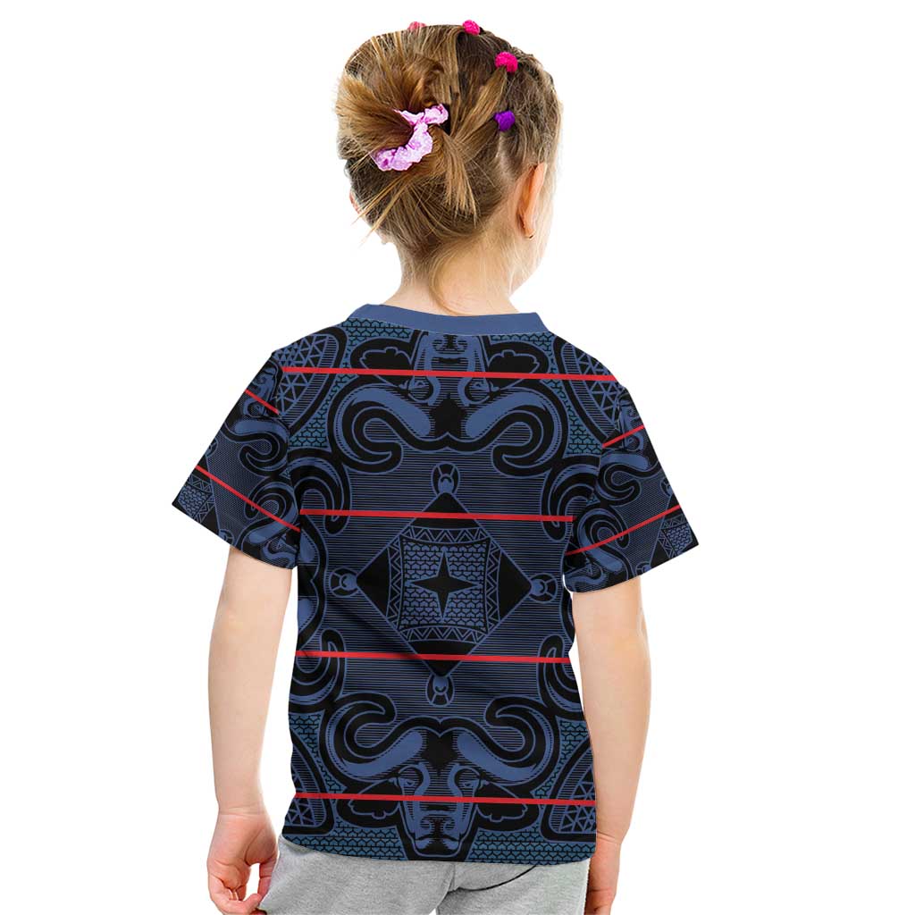 Lesotho Seanamarena - Motlatsi Kid T Shirt Basotho Traditional Blanket Style - Blue - Wonder Print Shop