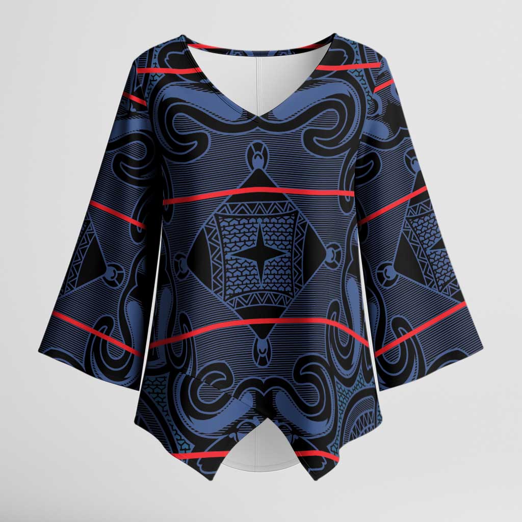 Lesotho Seanamarena - Motlatsi Kimono Sleeve Blouse Basotho Traditional Blanket Style - Blue - Wonder Print Shop
