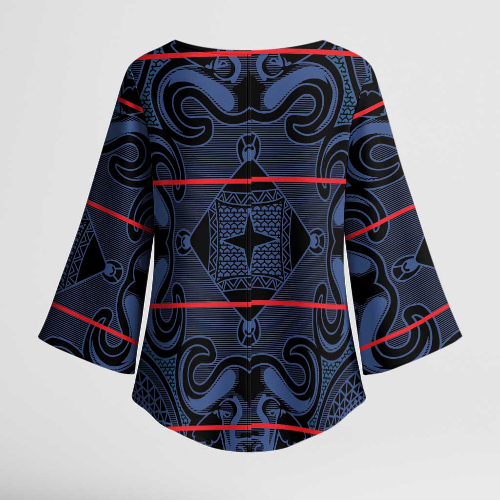 Lesotho Seanamarena - Motlatsi Kimono Sleeve Blouse Basotho Traditional Blanket Style - Blue - Wonder Print Shop