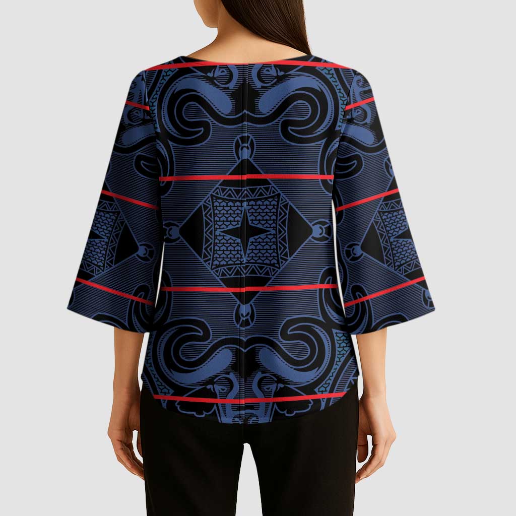 Lesotho Seanamarena - Motlatsi Kimono Sleeve Blouse Basotho Traditional Blanket Style - Blue - Wonder Print Shop