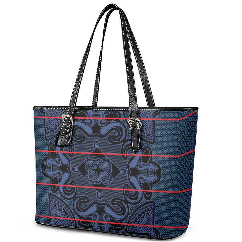 Lesotho Seanamarena - Motlatsi Leather Tote Bag Basotho Traditional Blanket Style - Blue - Wonder Print Shop