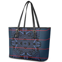 Lesotho Seanamarena - Motlatsi Leather Tote Bag Basotho Traditional Blanket Style - Blue - Wonder Print Shop