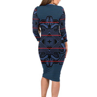 Lesotho Seanamarena - Motlatsi Long Sleeve Bodycon Dress Basotho Traditional Blanket Style - Blue - Wonder Print Shop