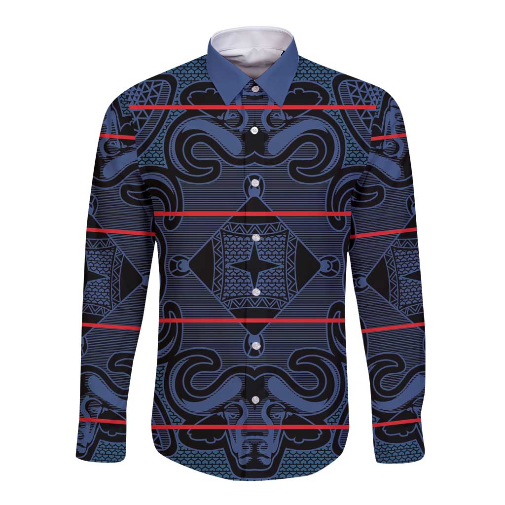 Lesotho Seanamarena - Motlatsi Long Sleeve Button Shirt Basotho Traditional Blanket Style - Blue - Wonder Print Shop