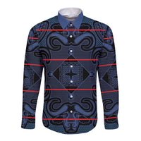 Lesotho Seanamarena - Motlatsi Long Sleeve Button Shirt Basotho Traditional Blanket Style - Blue - Wonder Print Shop