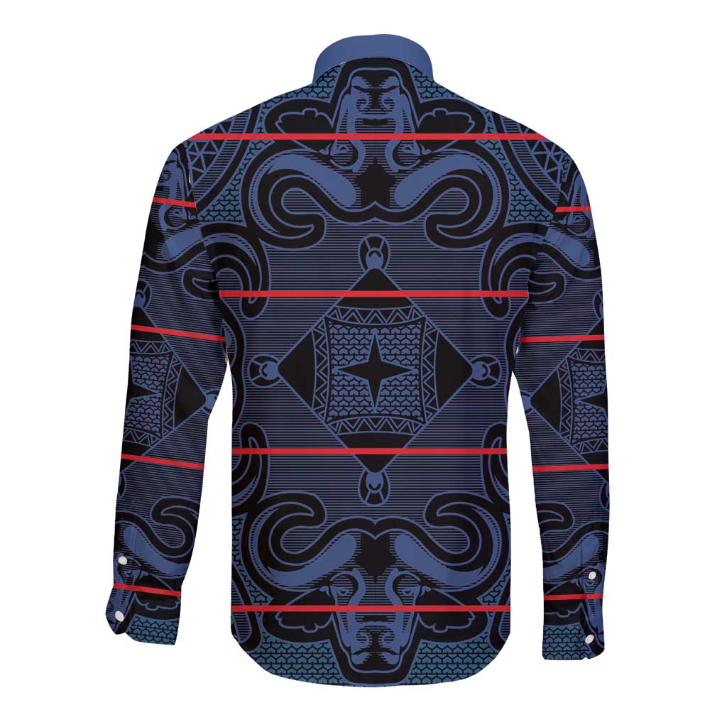 Lesotho Seanamarena - Motlatsi Long Sleeve Button Shirt Basotho Traditional Blanket Style - Blue - Wonder Print Shop