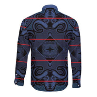 Lesotho Seanamarena - Motlatsi Long Sleeve Button Shirt Basotho Traditional Blanket Style - Blue - Wonder Print Shop