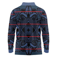 Lesotho Seanamarena - Motlatsi Long Sleeve Polo Shirt Basotho Traditional Blanket Style - Blue - Wonder Print Shop