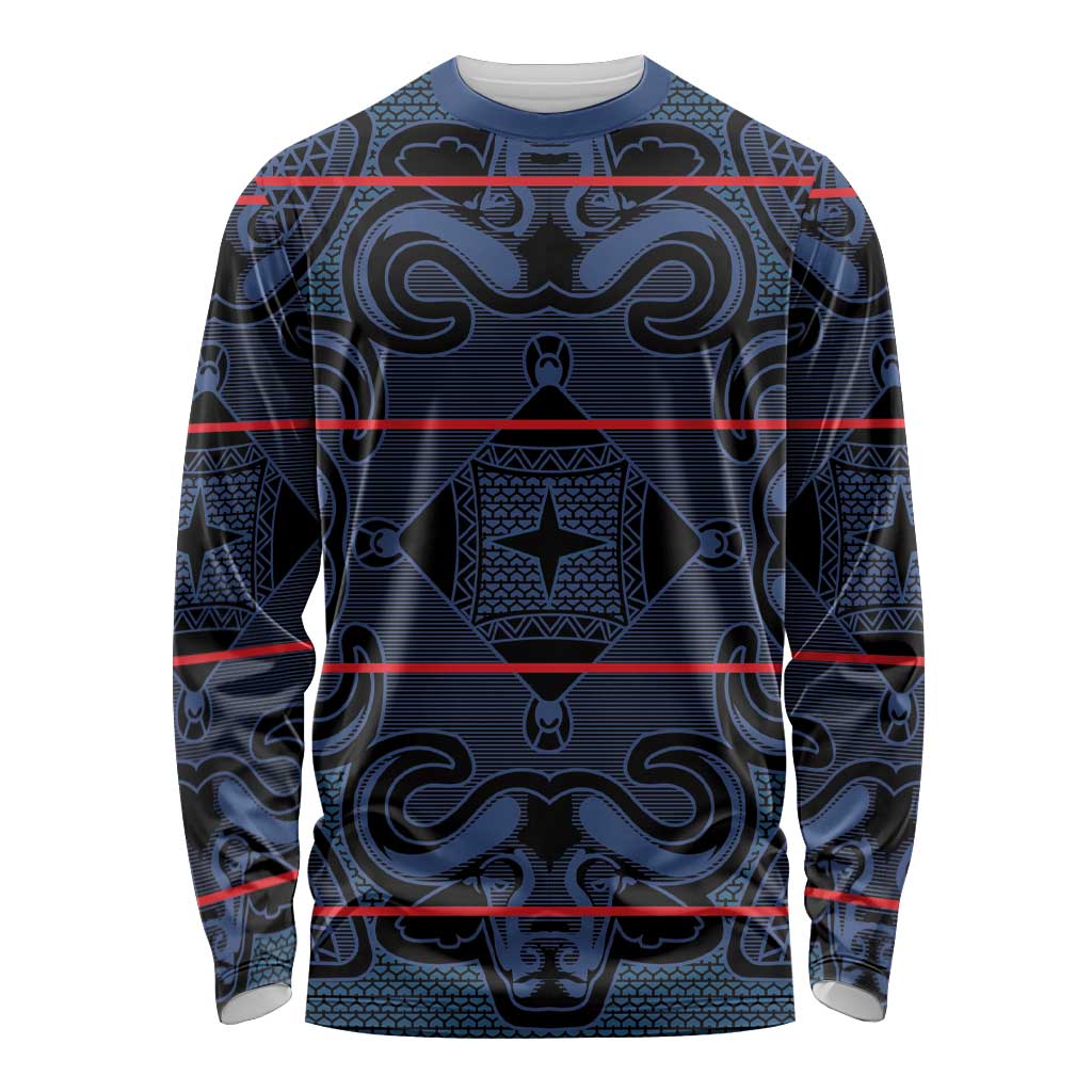 Lesotho Seanamarena - Motlatsi Long Sleeve Shirt Basotho Traditional Blanket Style - Blue - Wonder Print Shop