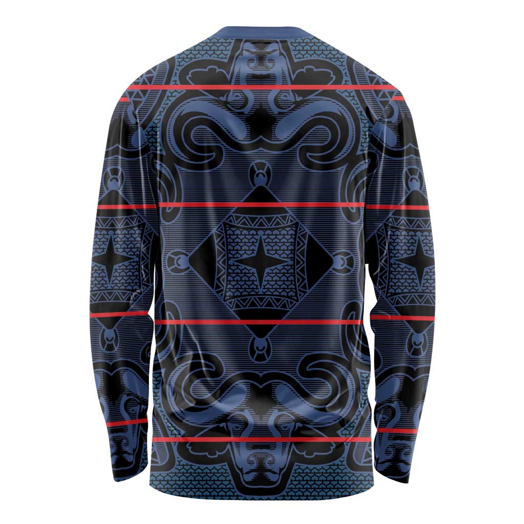 Lesotho Seanamarena - Motlatsi Long Sleeve Shirt Basotho Traditional Blanket Style - Blue - Wonder Print Shop
