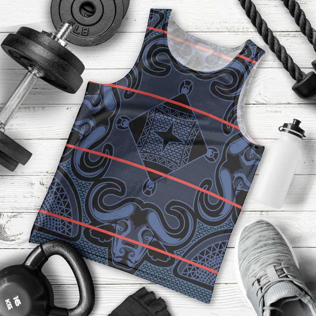 Lesotho Seanamarena - Motlatsi Men Tank Top Basotho Traditional Blanket Style - Blue - Wonder Print Shop