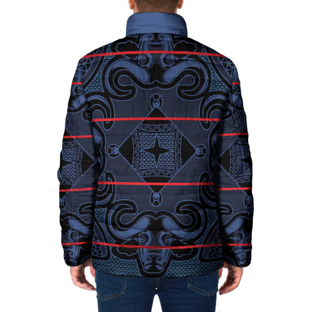 Lesotho Seanamarena - Motlatsi Padded Jacket Basotho Traditional Blanket Style - Blue - Wonder Print Shop