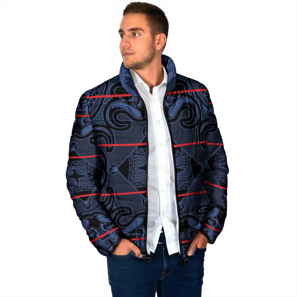 Lesotho Seanamarena - Motlatsi Padded Jacket Basotho Traditional Blanket Style - Blue - Wonder Print Shop