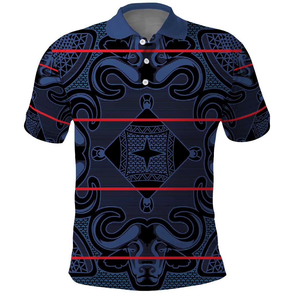 Lesotho Seanamarena - Motlatsi Polo Shirt Basotho Traditional Blanket Style - Blue - Wonder Print Shop