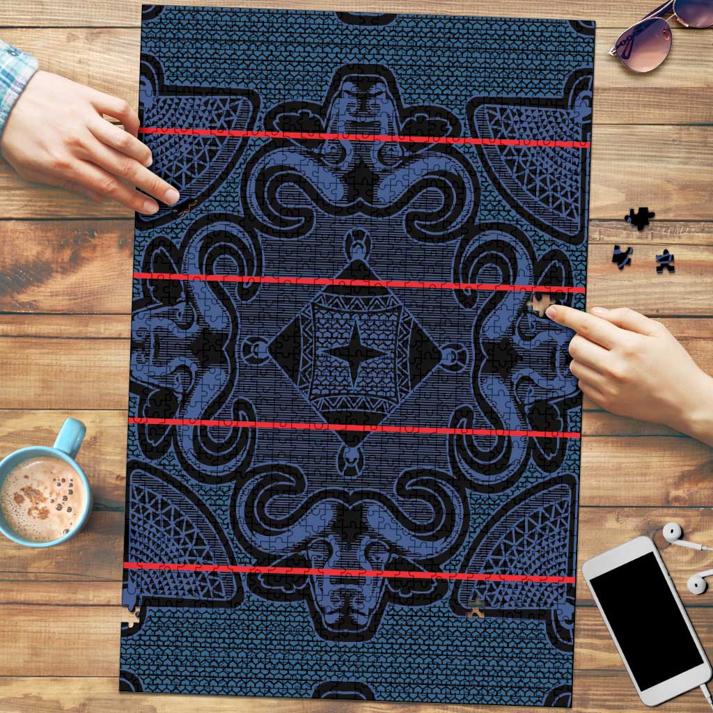 Lesotho Seanamarena - Motlatsi Puzzle Basotho Traditional Blanket Style - Blue - Wonder Print Shop