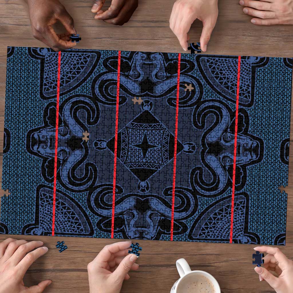 Lesotho Seanamarena - Motlatsi Puzzle Basotho Traditional Blanket Style - Blue - Wonder Print Shop