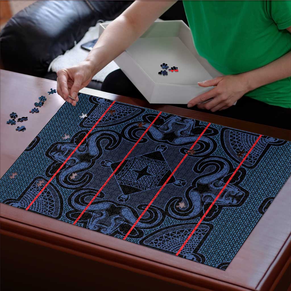 Lesotho Seanamarena - Motlatsi Puzzle Basotho Traditional Blanket Style - Blue - Wonder Print Shop