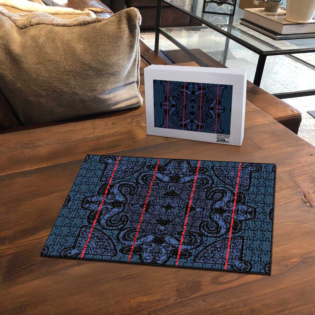 Lesotho Seanamarena - Motlatsi Puzzle Basotho Traditional Blanket Style - Blue - Wonder Print Shop