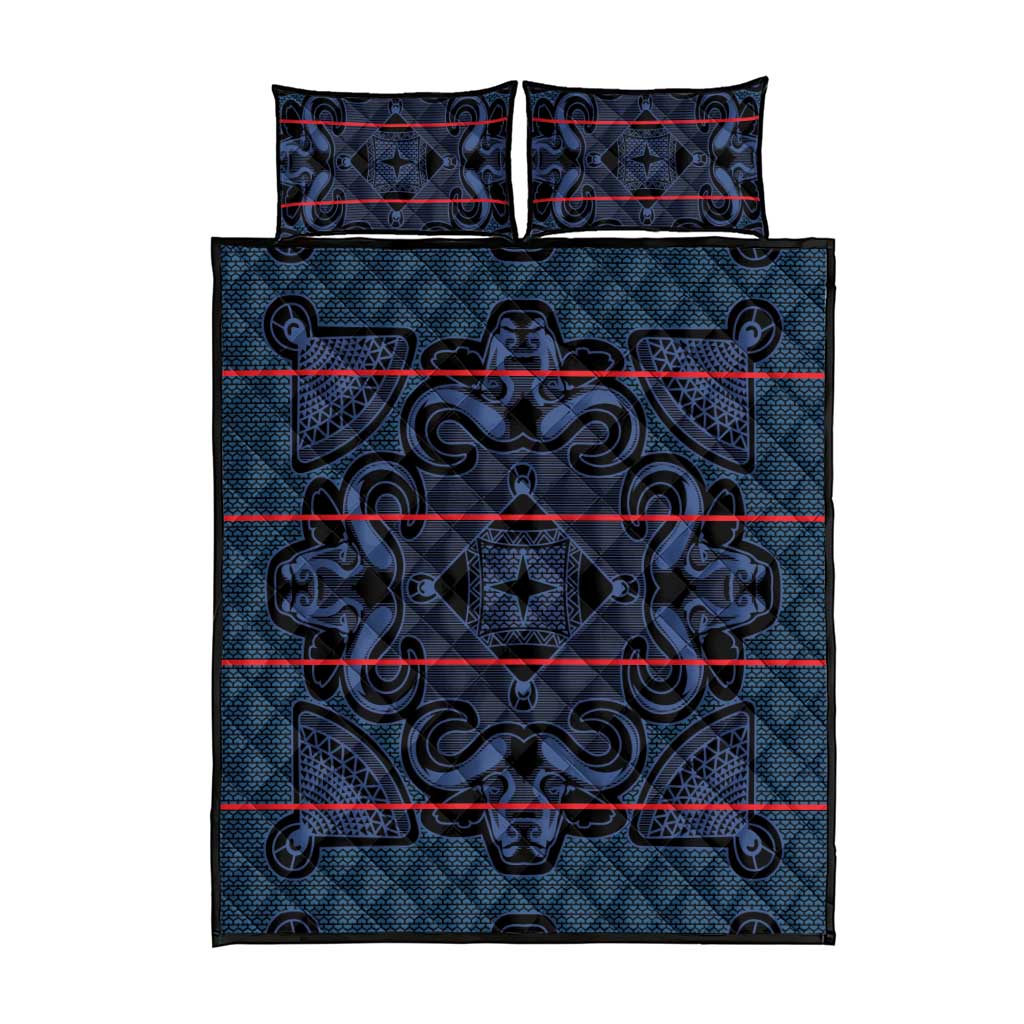 Lesotho Seanamarena - Motlatsi Quilt Bed Set Basotho Traditional Blanket Style - Blue - Wonder Print Shop