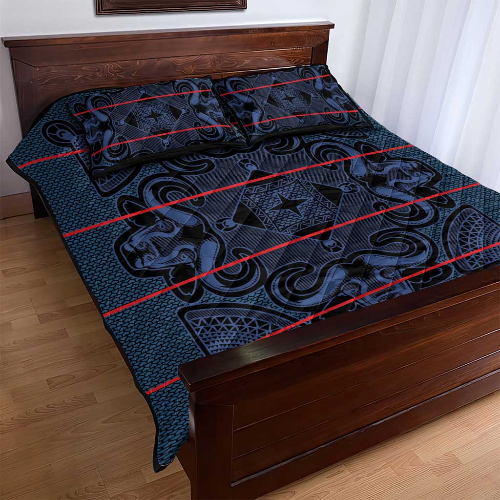 Lesotho Seanamarena - Motlatsi Quilt Bed Set Basotho Traditional Blanket Style - Blue - Wonder Print Shop