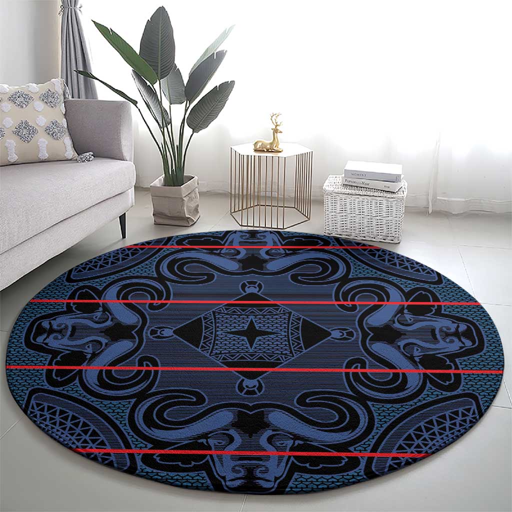 Lesotho Seanamarena - Motlatsi Round Carpet Basotho Traditional Blanket Style - Blue - Wonder Print Shop