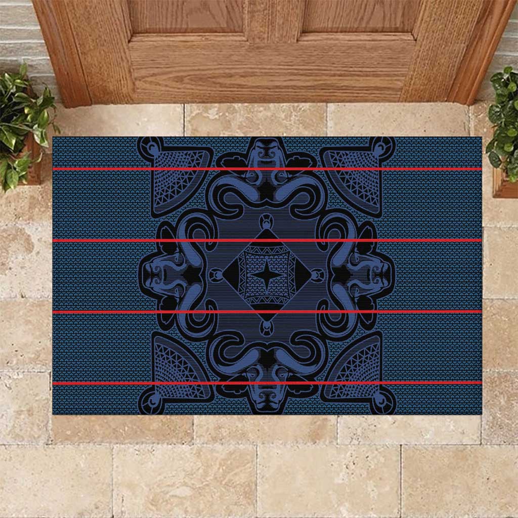 Lesotho Seanamarena - Motlatsi Rubber Doormat Basotho Traditional Blanket Style - Blue - Wonder Print Shop